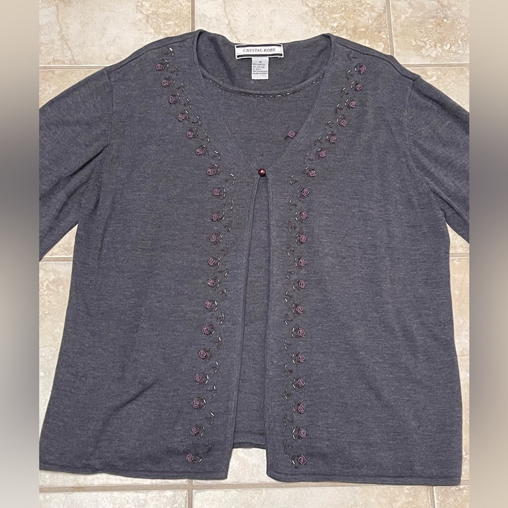 Embellished Gray Cardigan